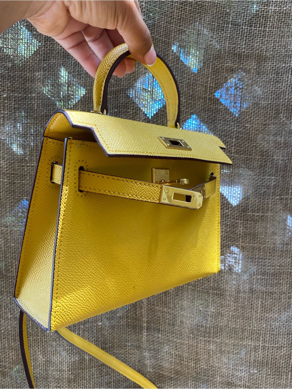 Lily and Bean Hettie Yellow Leather Top-Handle Crossbody Bag kelly style - Picture 3 of 9